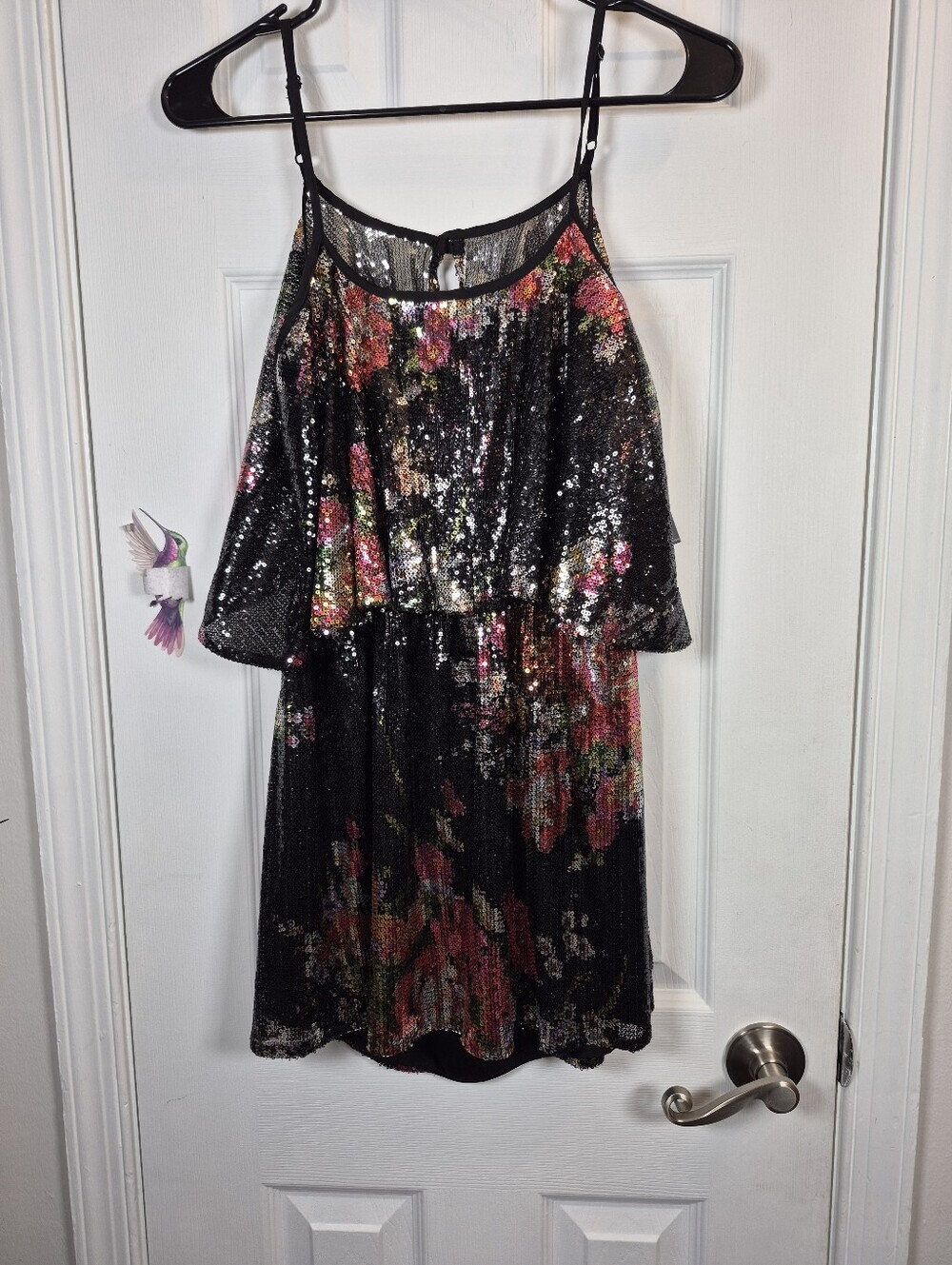 Lovers + Friends Black Floral Sequin Cut-Out Mini Dress XS Party Glam Festival